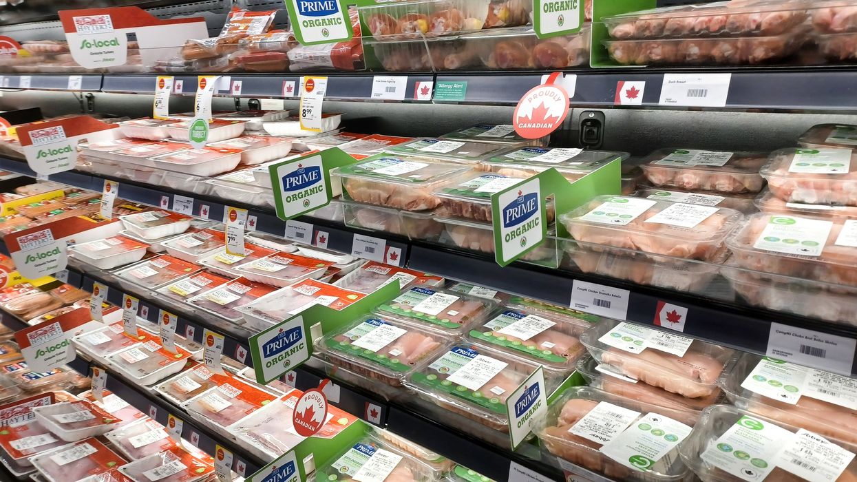 Sobeys meat department view in Canada. Toronto, ON, Canada - October 5, 2025: View of the meat department aisle and butcher shop in the Canadian store.