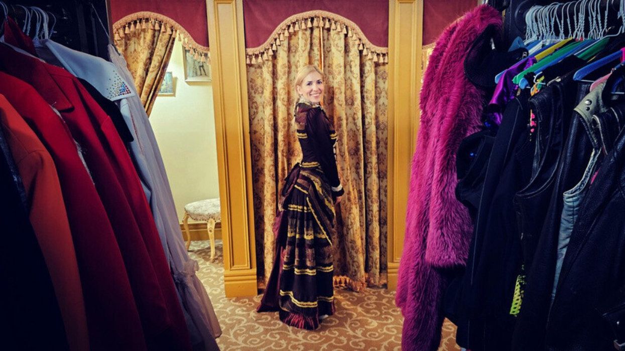 Sofia wearing a Victorian outfit at Montreal's Ponton costume shop.