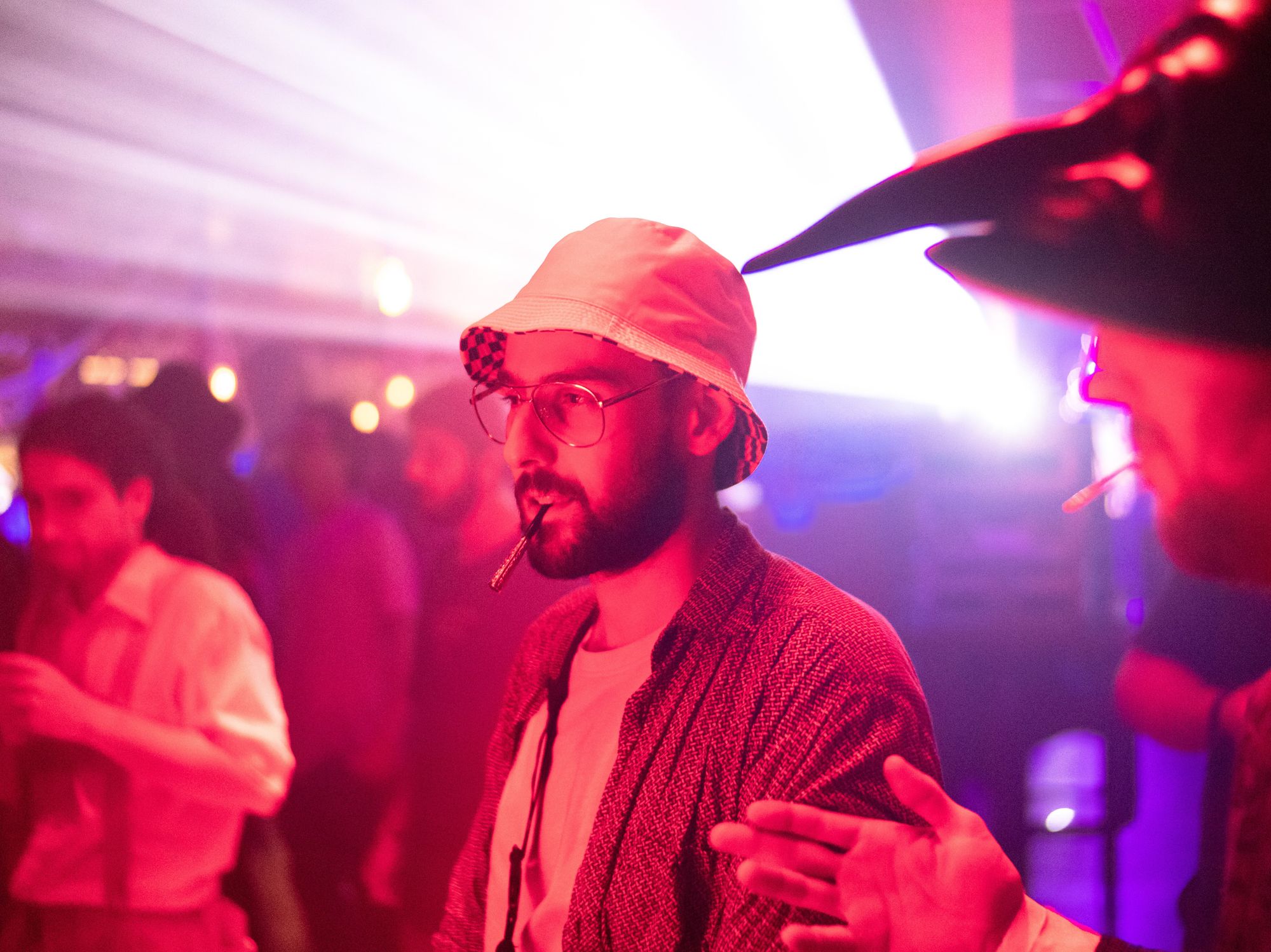 Someone dressed as Hunter S. Thompson at a Halloween party.