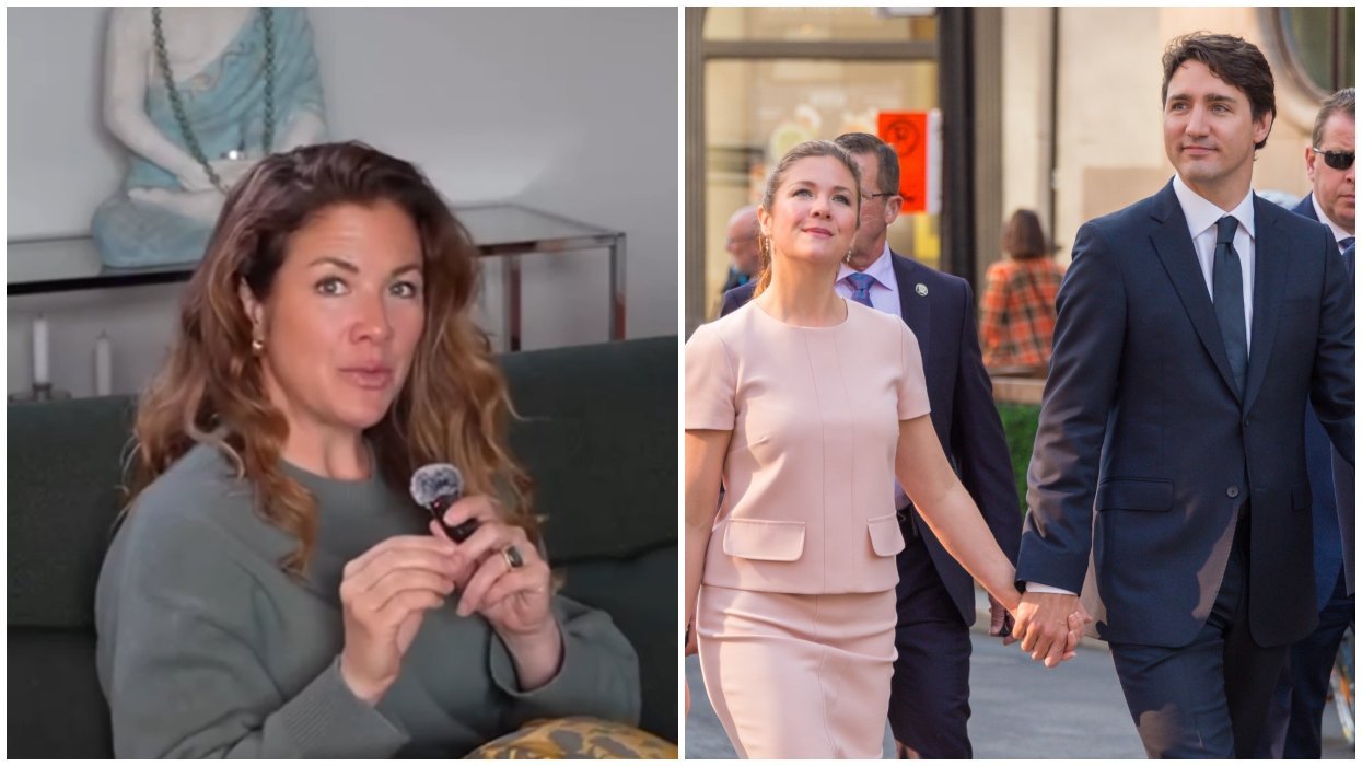 Sophie Grégoire Trudeau . Right: Sophie Grégoire Trudeau holding hands with Justin Trudeau.