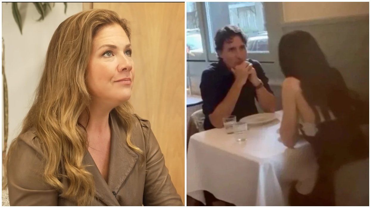 Sophie Trudeau. Right: Justin Trudeau having dinner with Katy Perry.