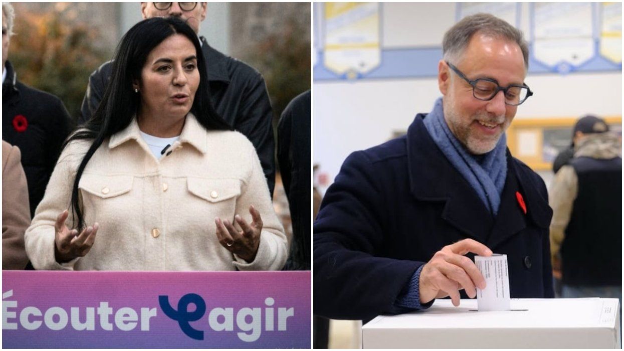 Soraya Martinez Ferrada gives speech in Montreal. Luc Rabouin casts his vote in 2025 Montreal election.