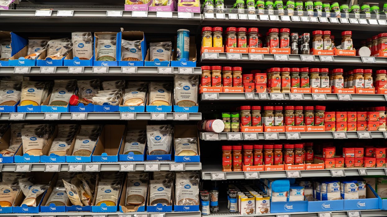 Spices on a shelf at a Canadian grocery store.