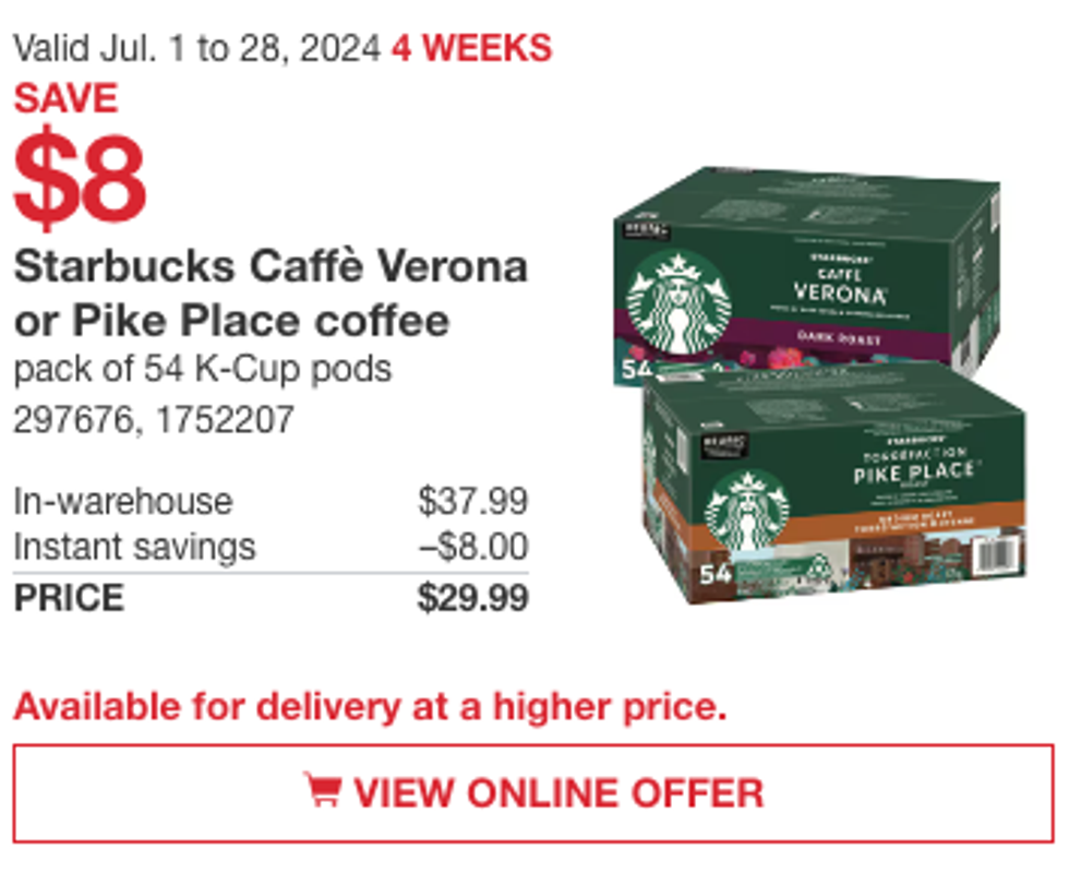 Starbucks K-Cup capsules on sale at Costco.