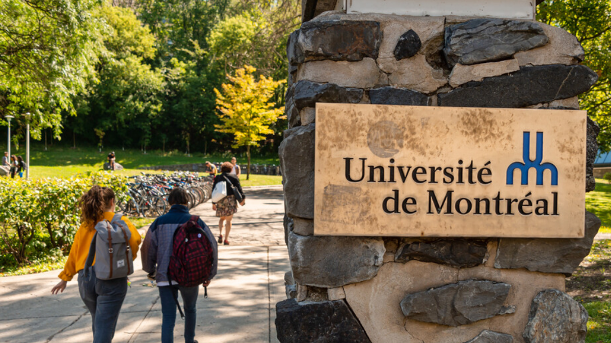 Students walk on the Université de Montréal campus.