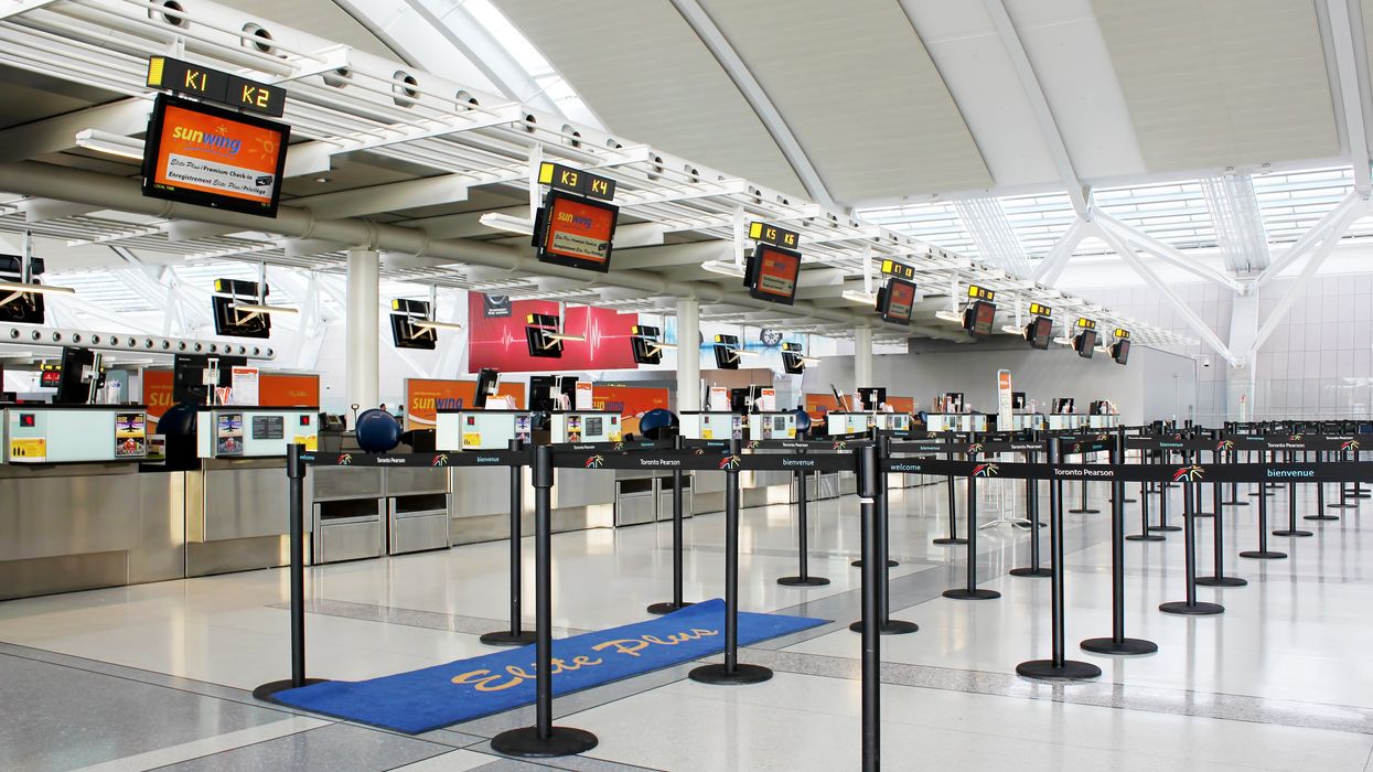 Sunwing check-in counters at Pearson International Airport in Toronto, Ontario.