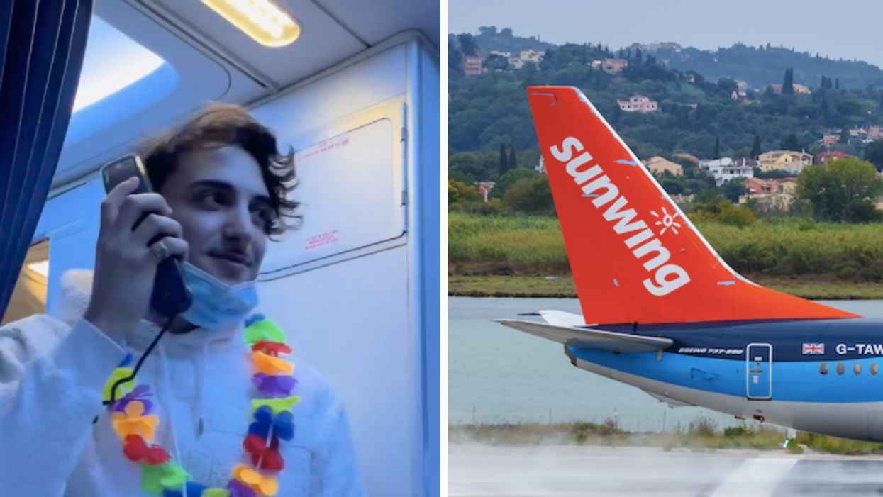Sunwing party flight organizer James William Awad. Right: Sunwing Boeing 737 tail.