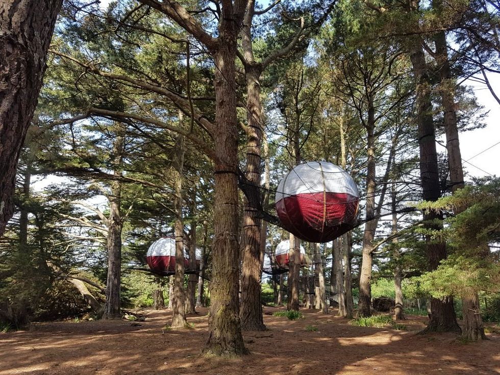 Suspended camping pods in Quebec.