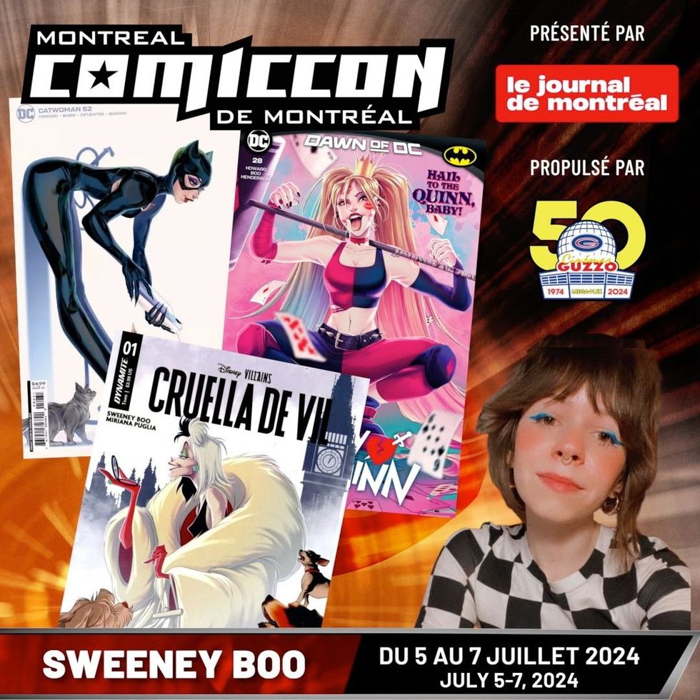 Sweeney Boo with covers from "Catwoman," "Harley Quinn" and "Cruella De Vil."