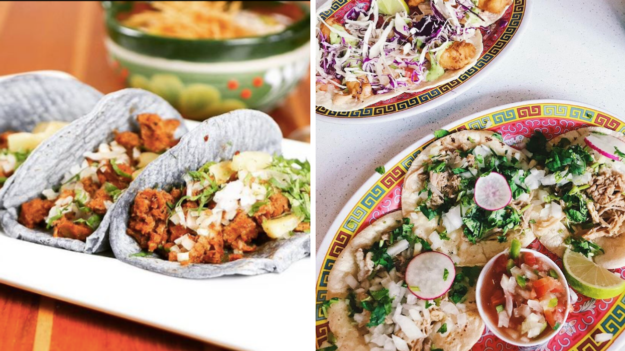 Tacos from El Sabor de Mexico Restaurant in Montreal, Right: Tacos from La Capital restaurant in Montreal.