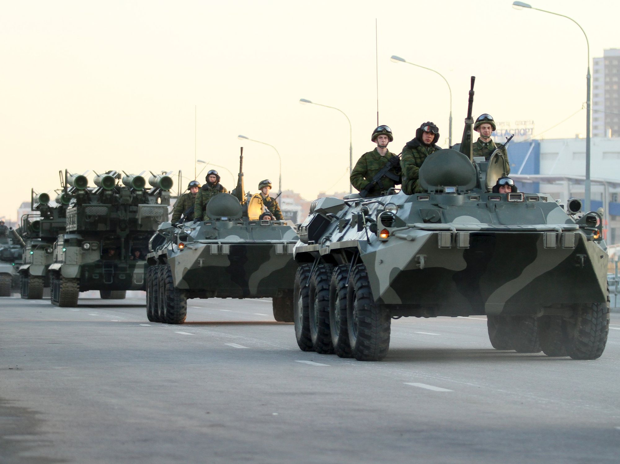 Tanks in Moscow, Russia, ahead of a military parade.