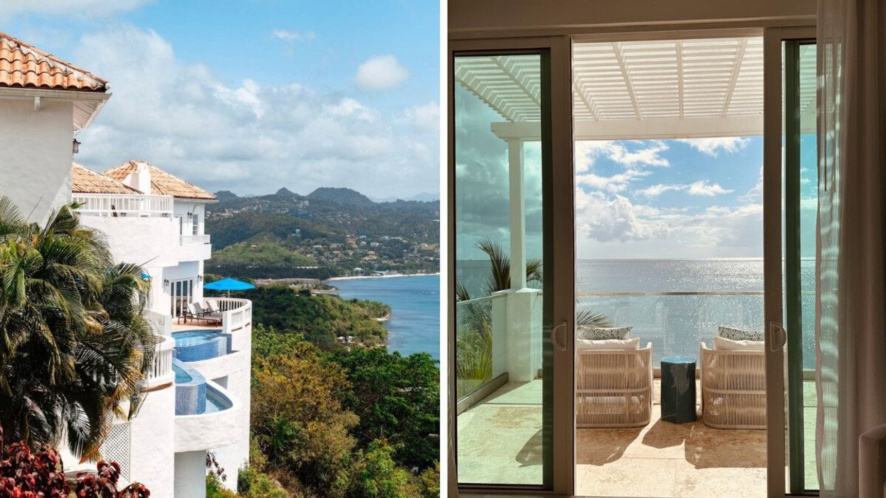 The airy, relaxed bedroom in one of Windjammer Landing's hillside villas.