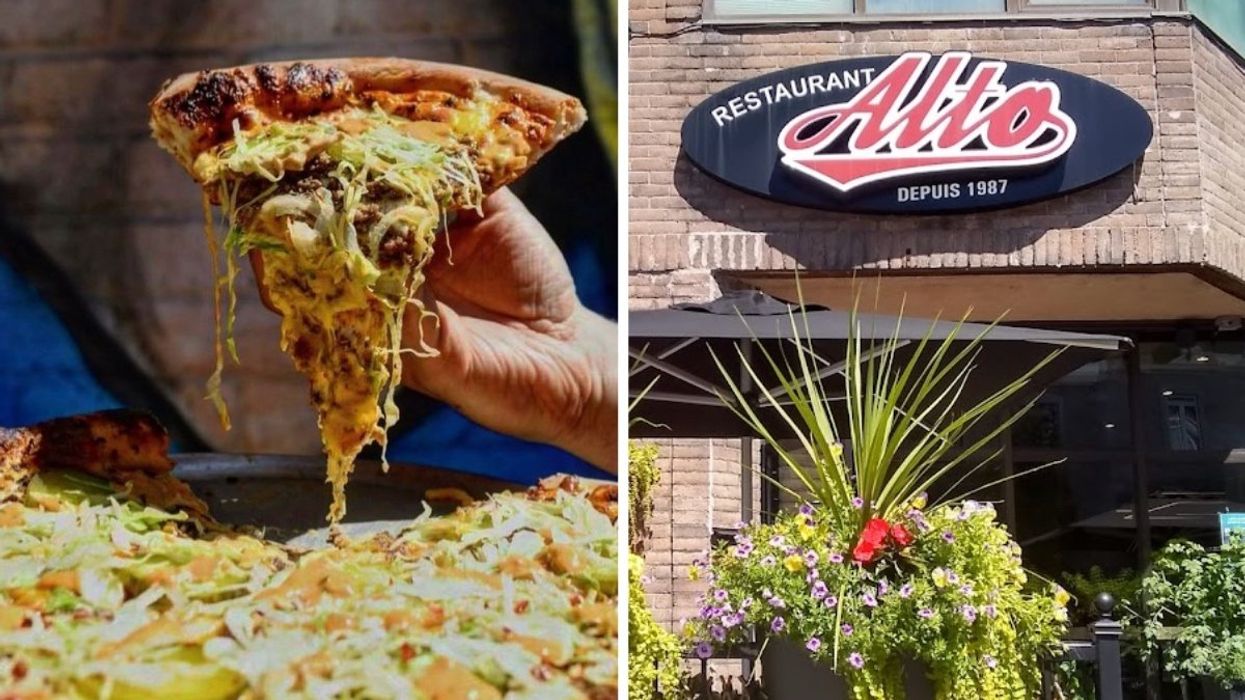The Alt-O-Max pizza from Alto Restaurant in Montreal. Right: The exterior of Alto Restaurant in Montreal.