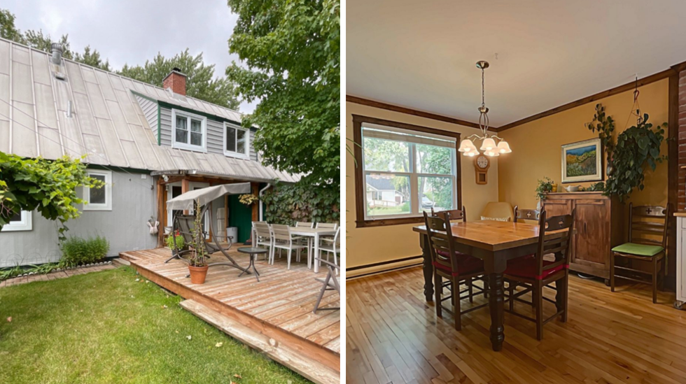The back of the house, including patio and backyard. Right: the cozy dining area.
