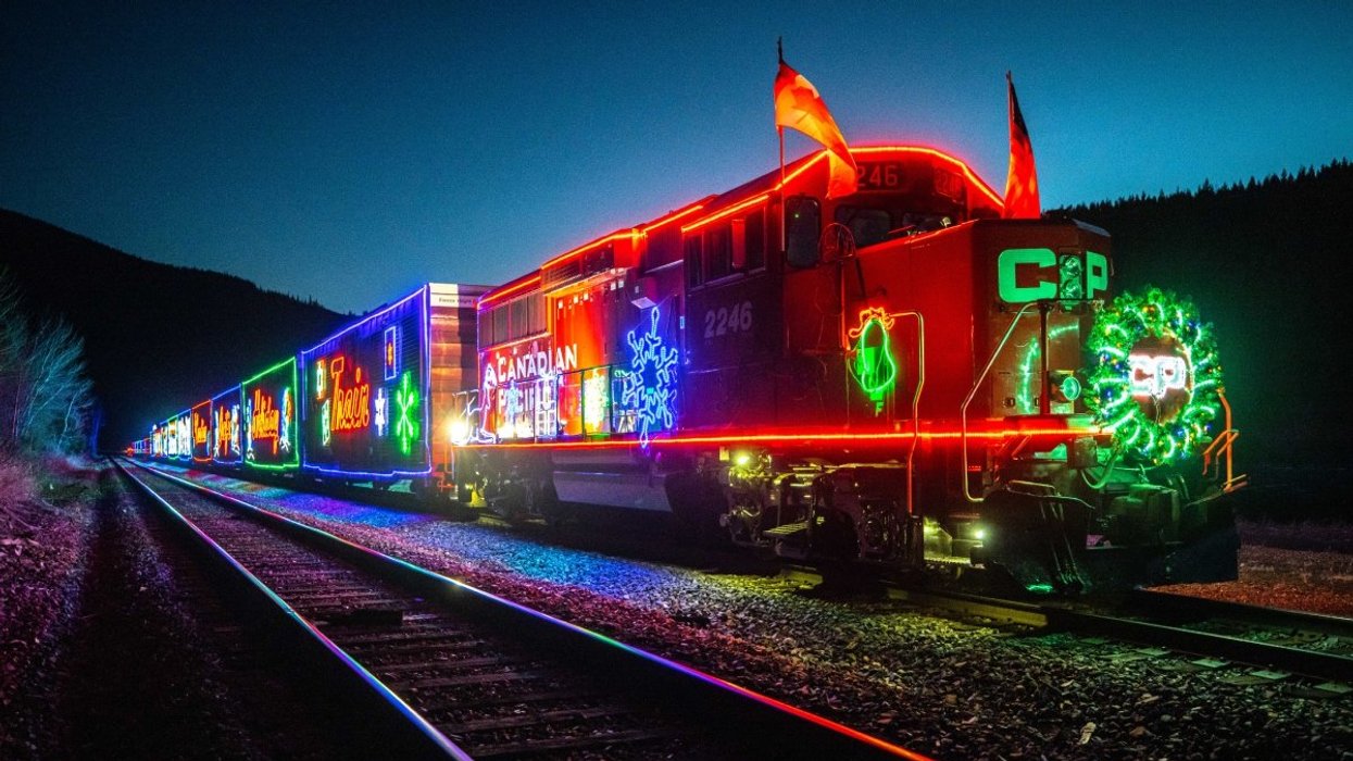 The Canada holiday train lit up during its cross-Canada tour.
