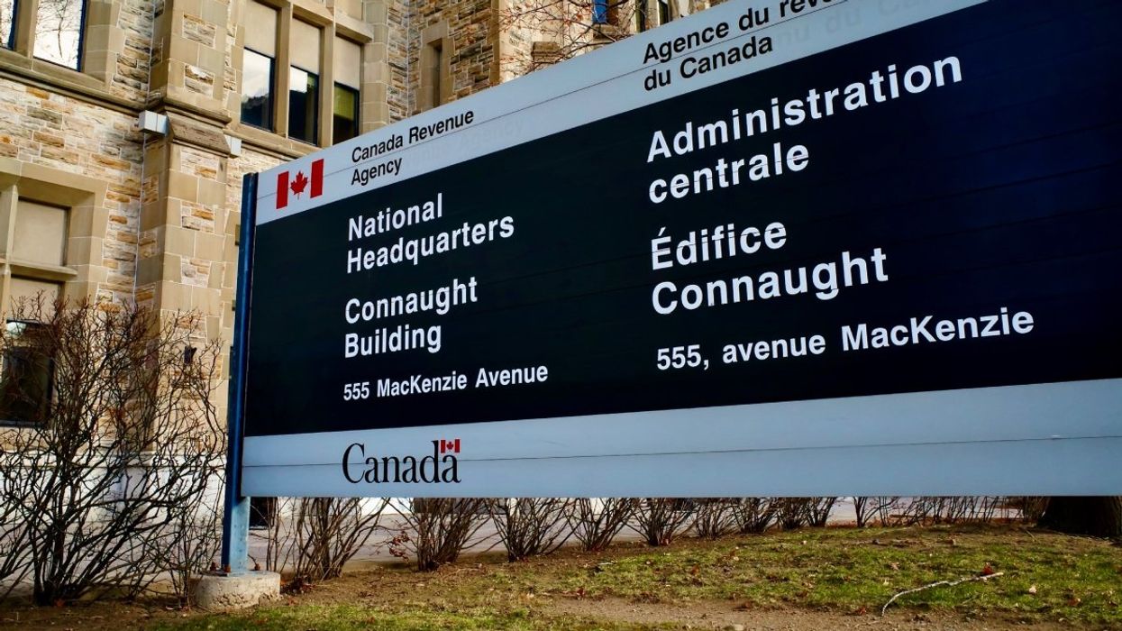 The Canada Revenue Agency National Headquarters sign in Ottawa, Ontario.