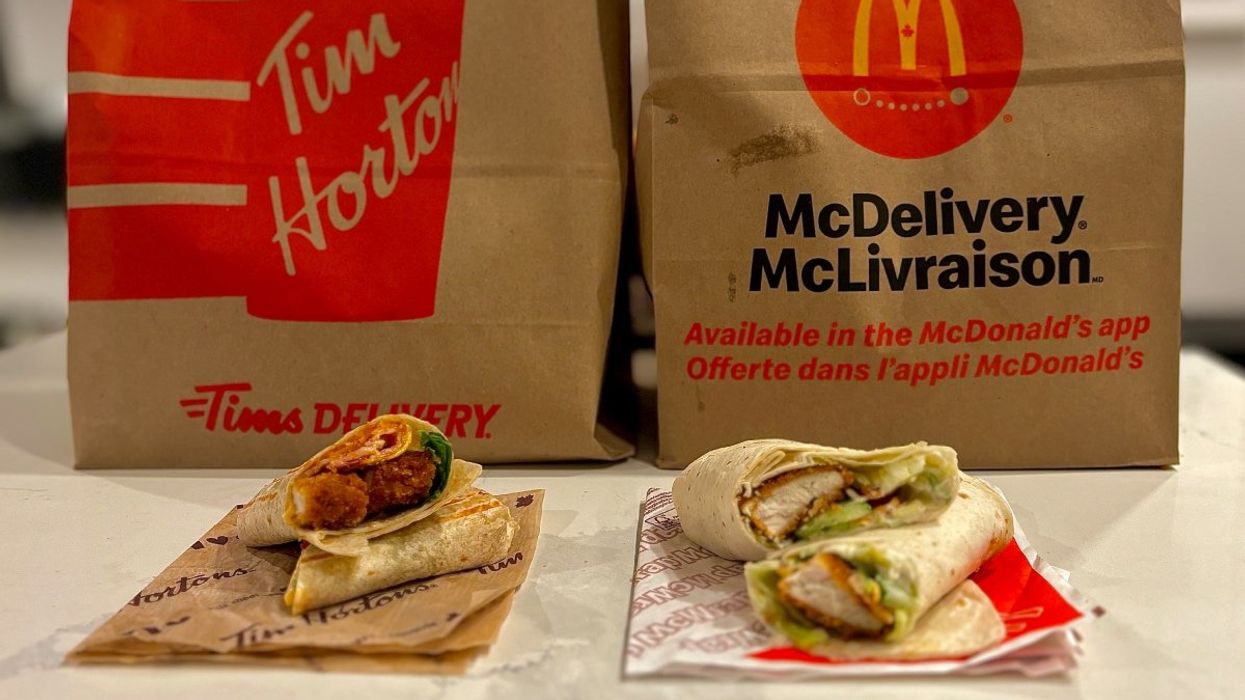 The crispy chicken McWrap from McDonald's and the crisp chicken Tim Hortons wrap.