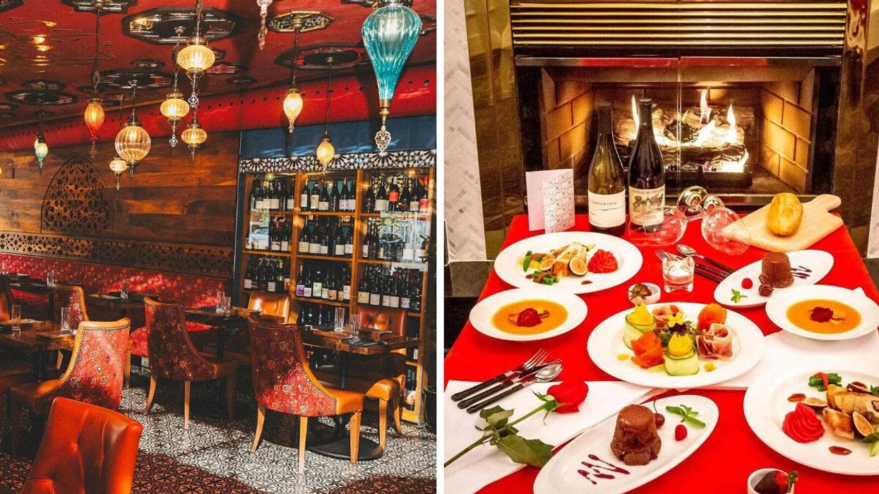 The dining room of Damas in Montreal. Right: An elegant Valentine's Day dinner at Bonaparte.