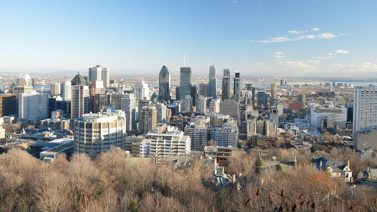 The downtown Montreal skyline as seen from Mount Royal on a clear winter day.