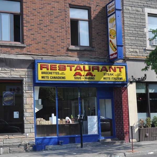 The entrance to Restaurant A.A. in Montreal.
