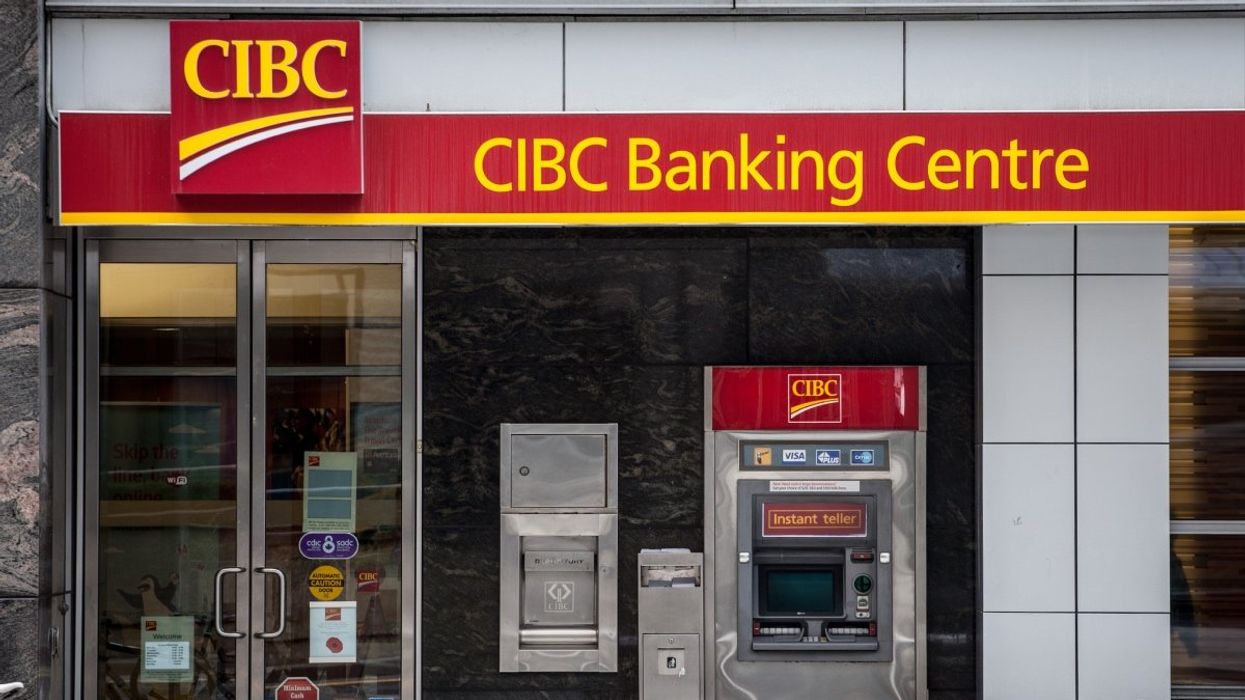 The exterior of a CIBC bank in Toronto, Ontario.