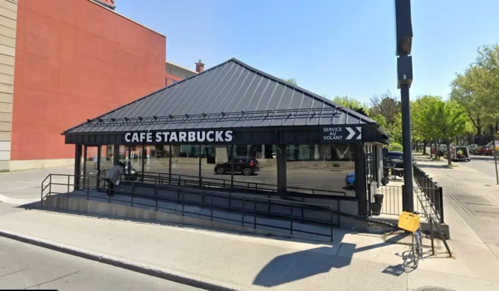The exterior of a Montreal Starbucks that received a $2,500 fine from the MAPAQ.