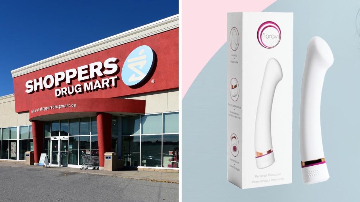 The exterior of a Shoppers Drug Mart store in Canada, Right: A sex toy sold at Shoppers Drug Mart / Pharmaprix.