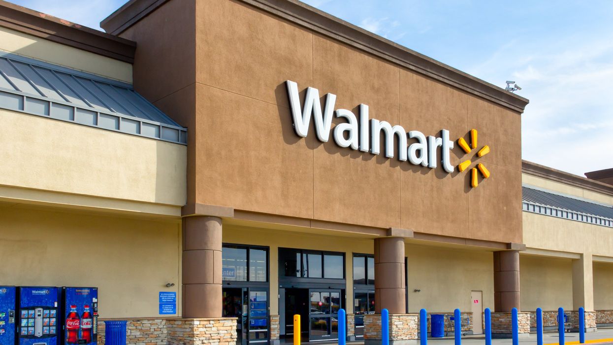 The exterior of a Walmart store.