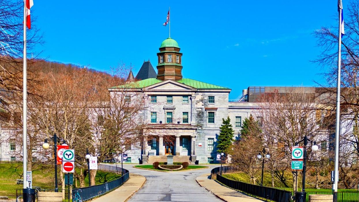 The exterior of McGill University campus in Montreal, Quebec during the fall/winter time.