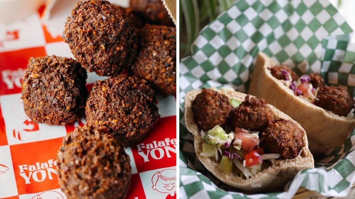 The falafel from Falafel Yoni in Montreal. Right: Two falafel sandwiches from vegan restaurant La Panthere Verte in Montreal.