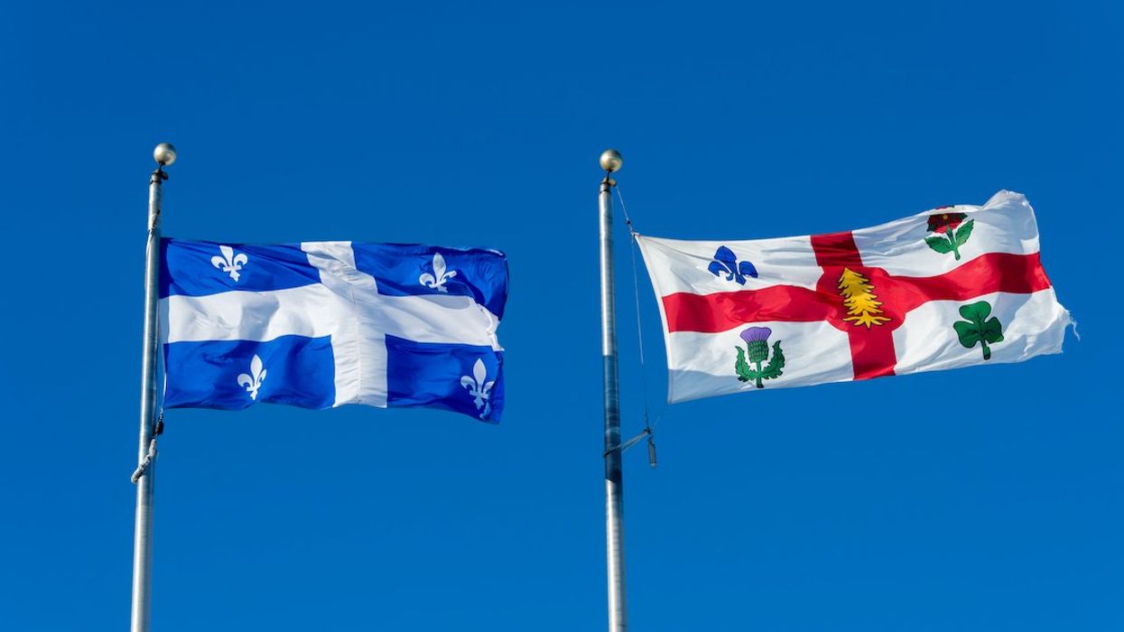 The flags of Quebec and the City of Montreal.