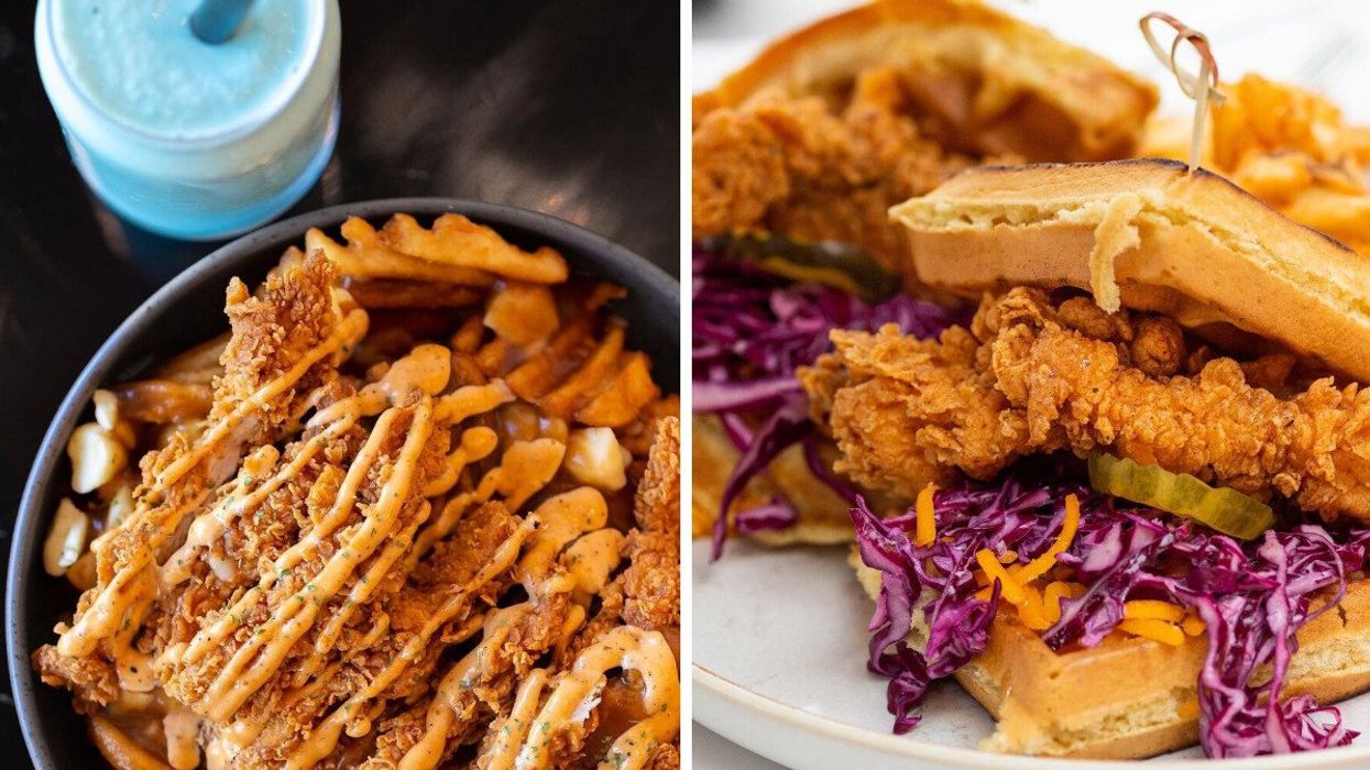 The fried chicken poutine and fried chicken waffle sandwich from Madame Poulet.