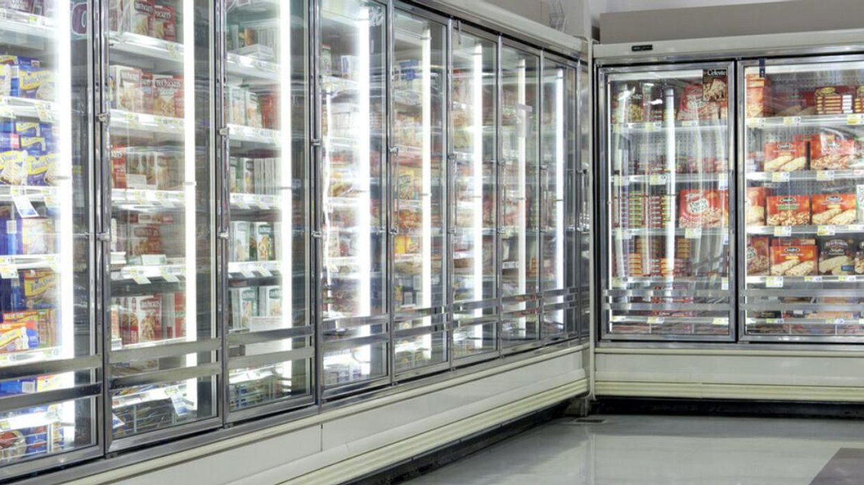 The frozen food section at a grocery store.