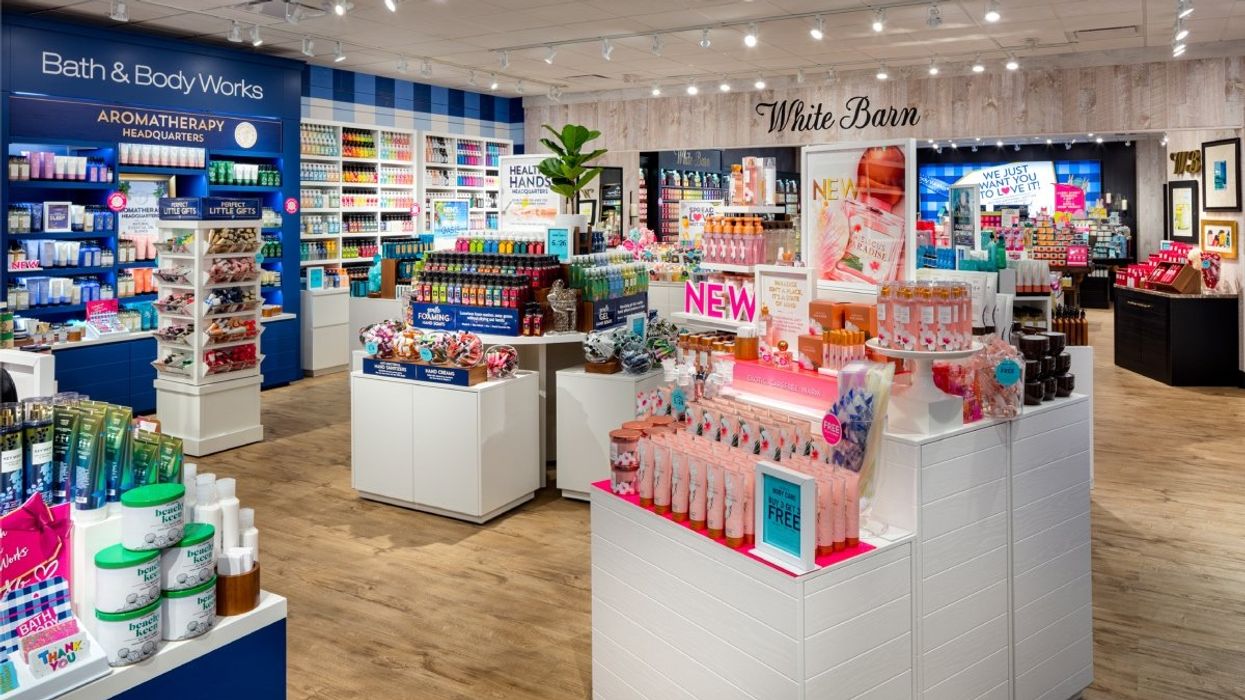 The interior of a Bath & Body Works store.