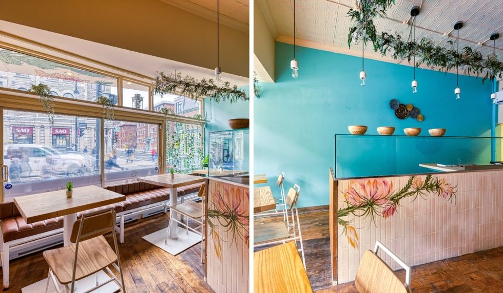 The interior of Montreal's newest vegan pok\u00e9 bowl restaurant: Nofish.
