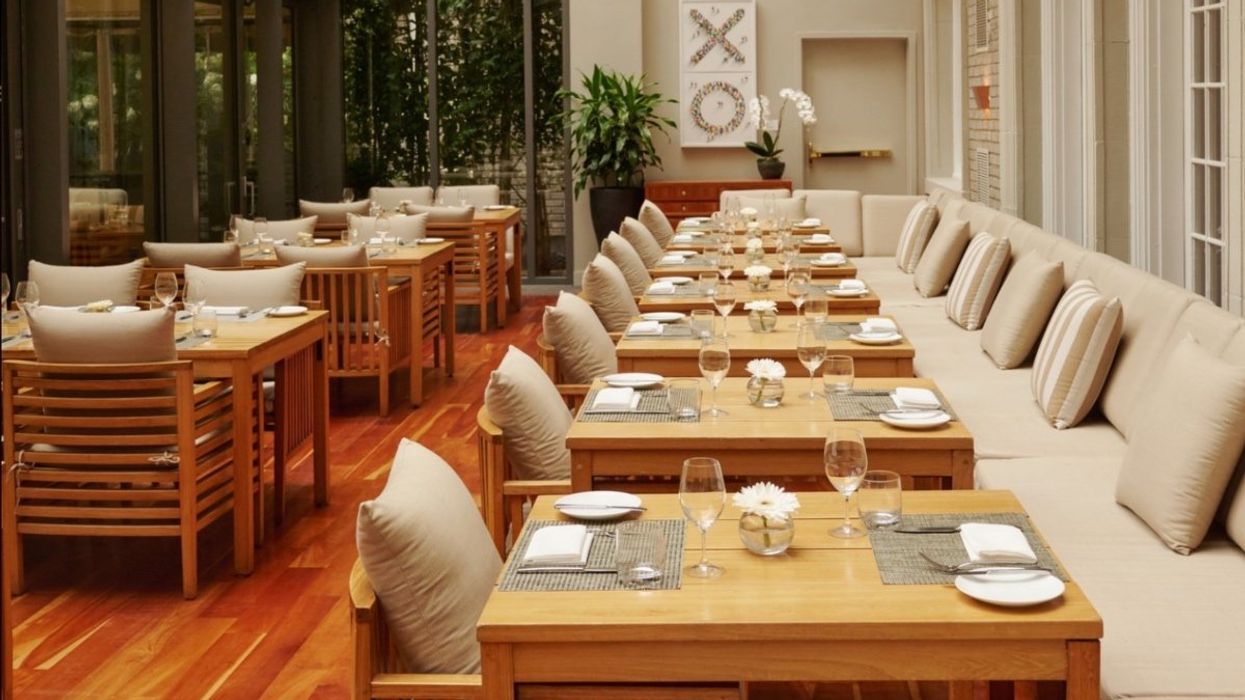 The interior seating at Maison Boulud in Montreal, Quebec.