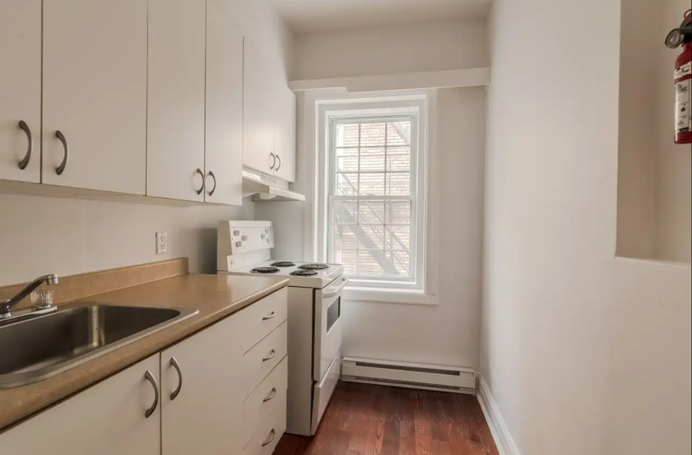 The iterior of a kitchen in a downtown studio in Montreal.