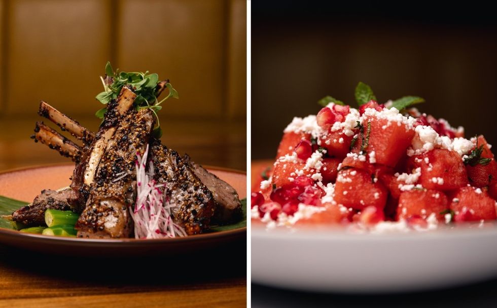 The lamb chops and feta watermelon salad from Terrasse Maya in Montreal, Quebec.
