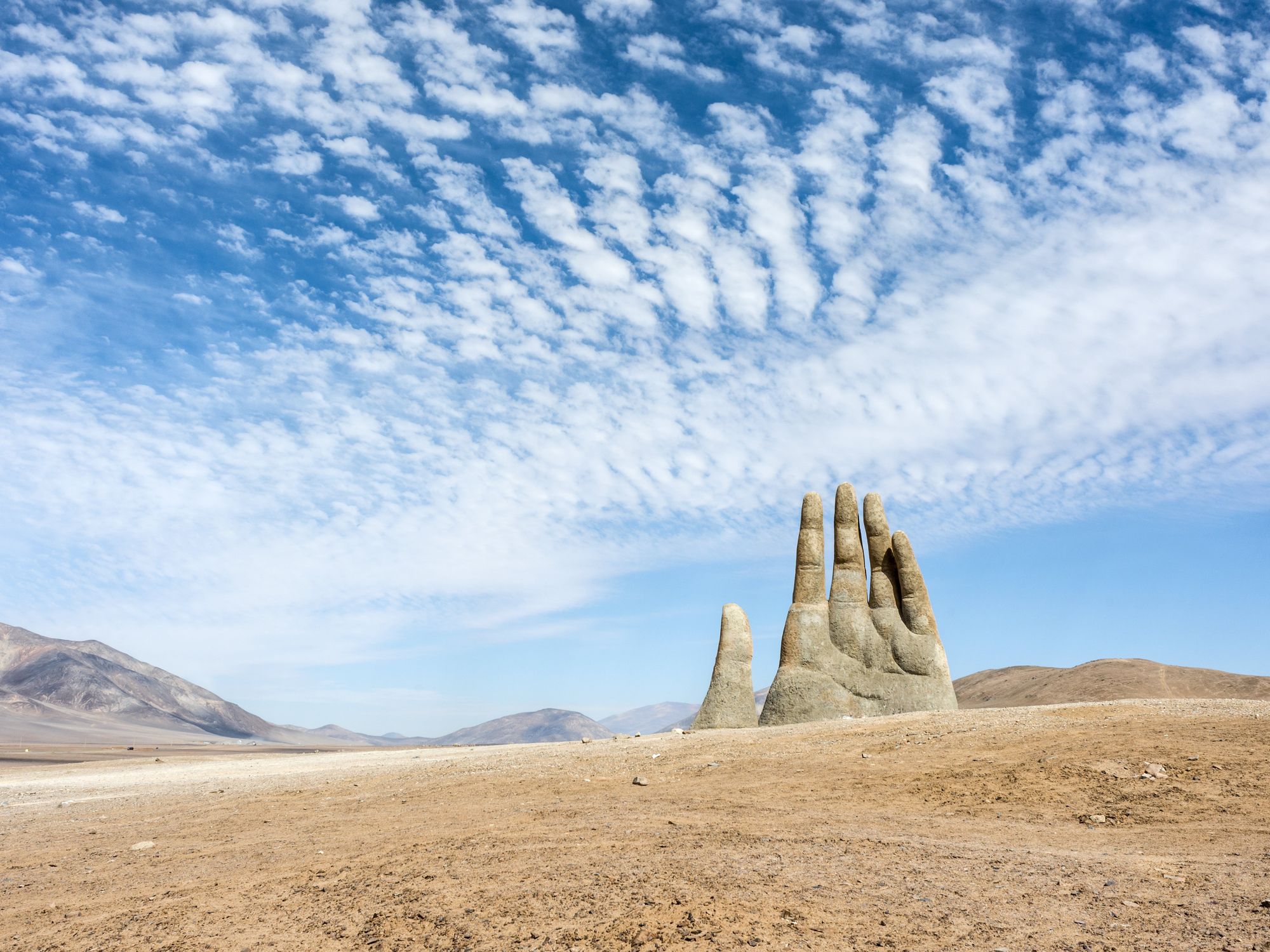 The Mano del Desierto sculpture of a hand in Chile's Atacama Desert.