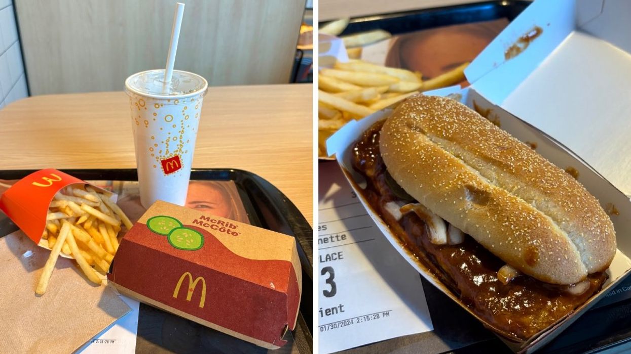 The McDonald's McRib from a McDonald's restaurant in Montreal, Quebec.