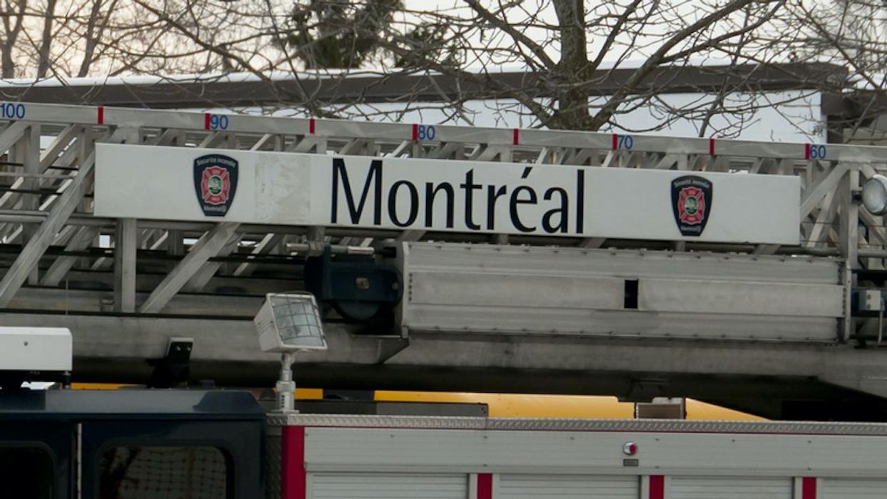 The Montreal fire department logo on a parked truck in January 2016.
