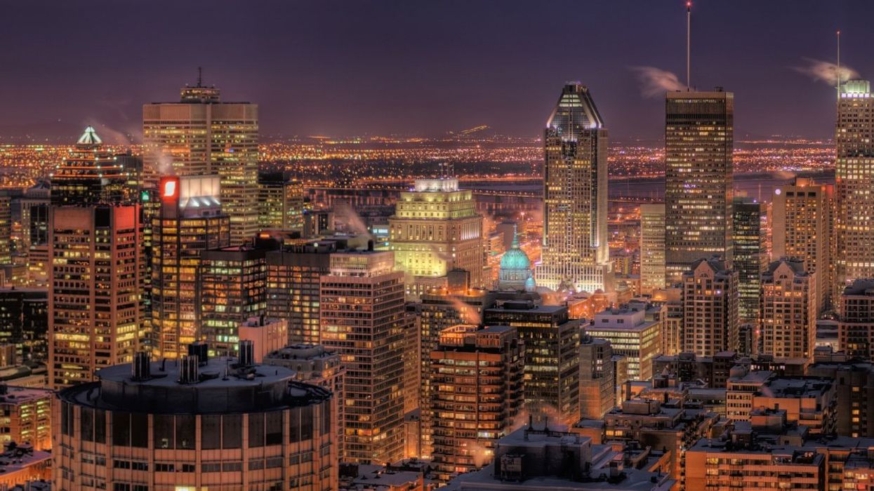 The Montreal skyline at night taken from the Mont-Royal lookout.