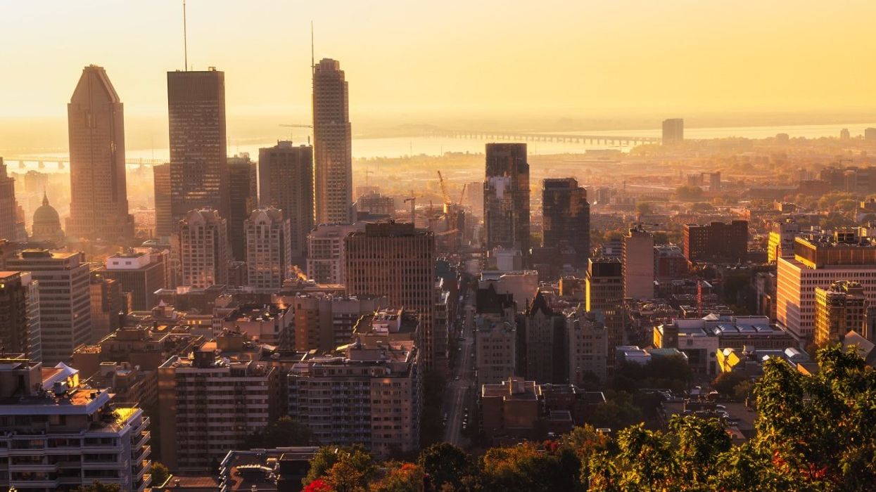 The Montreal skyline from the Mont-Royal lookout during the fall.