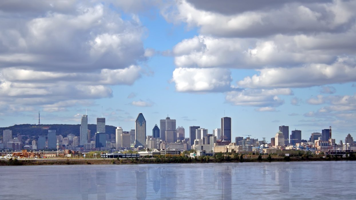 The Montreal skyline on a cloudy day.