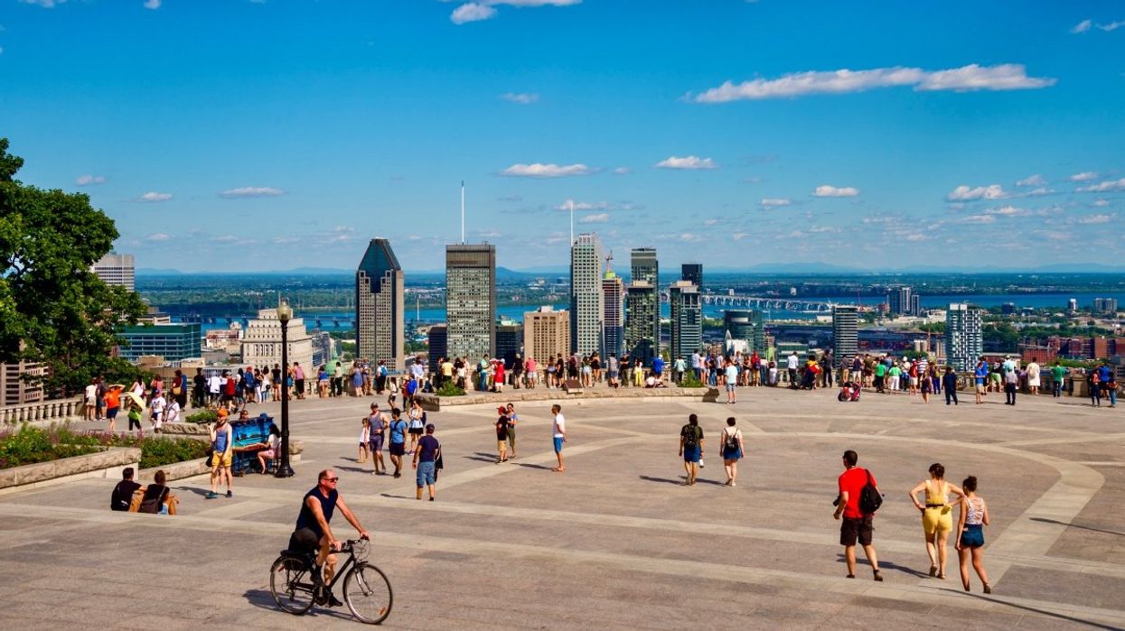The Montreal skyline taken from the Mont-Royal chalet during the summertime.