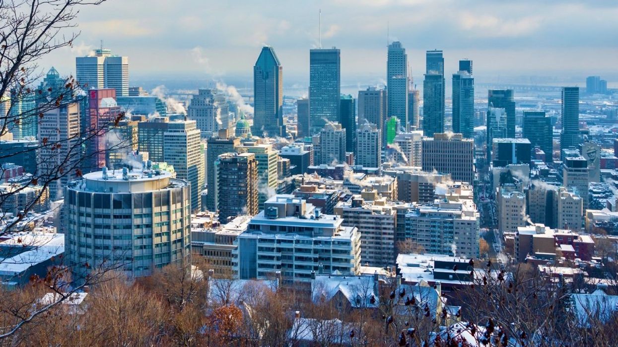 The Montreal skyline taken from the Mont-Royal lookout during the wintertime.