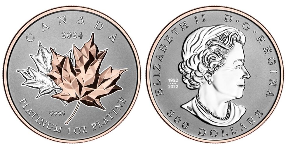 The new "Maple Leaf Forever" coin featuring two maple leaves on the reverse and an effigy of Queen Elizabeth II on the coin's obverse.