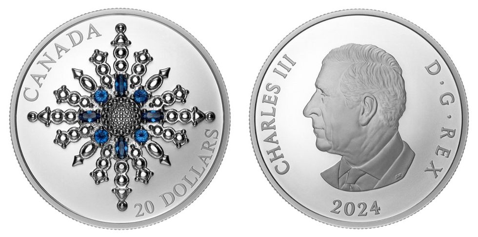 The new Sapphire Jubilee Snowflake Brooch $20 Canadian coin.