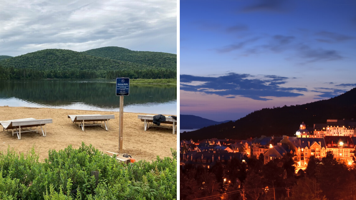 The new stargazing benches at Mont-Tremblant. Right: Mont-Tremblant at dusk.
