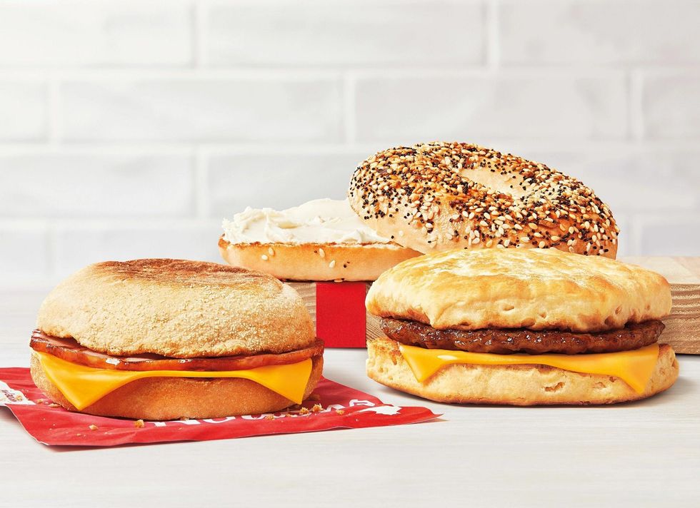 The new Tim Hortons TimSelects "value breakfast" menu, including the Simply Canadian Bacon Sandwich, the Simply Sausage sandwich and a classic bagel with cream cheese.
